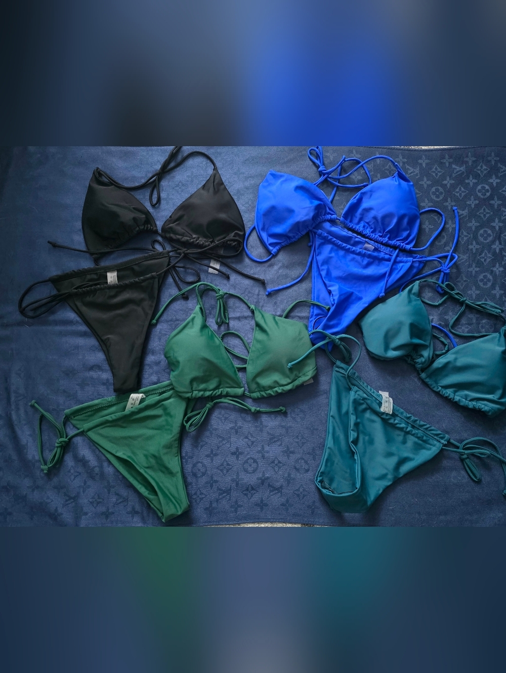 Ser Of 4: Triangle Bikini Set - Blue, 2 Green, & Black. All 4 For 1 Price!